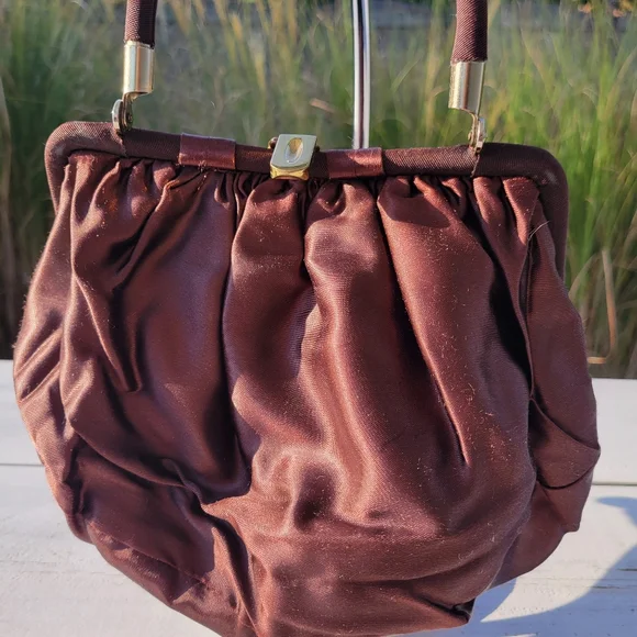 Vintage Fabric Handbag ~ CB Made in USA ~ Satin Lining ~ Attached Coin Purse - Picture 10 of 16